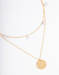 Gold Plated Stainless Steel Cubic Zirconia Droplet & Disc Necklace - link has visual effect only