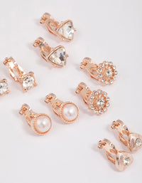 Rose Gold Heart & Flower Clip On Earrings 5-Pack - link has visual effect only