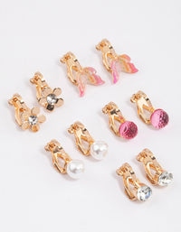 Gold Flower & Butterfly Clip On Earrings 5-Pack - link has visual effect only