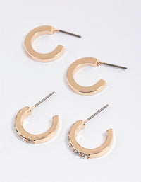 Gold Plain & Diamante Hoop Earring Pack - link has visual effect only