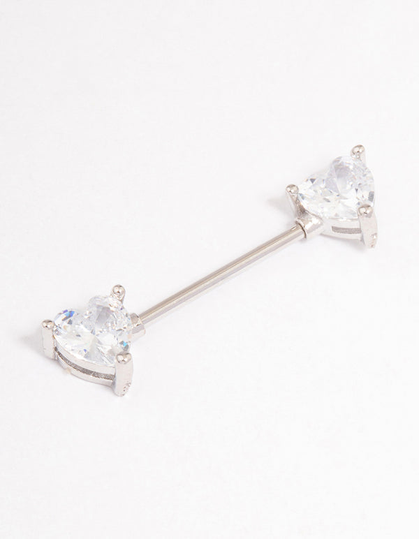 Surgical Steel Cubic Zirconia Double Heart Nipple Piercing