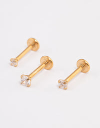 Gold Plated Surgical Steel Cubic Zirconia Stud Flat Back Pack - link has visual effect only