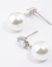 Rhodium Diamante Pear & Pearl Drop Earrings - link has visual effect only