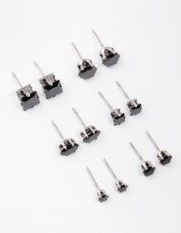 Rhodium Black Multi Stud Earrings Set 6-Pack - link has visual effect only