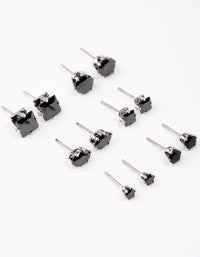 Rhodium Black Multi Stud Earrings Set 6-Pack - link has visual effect only