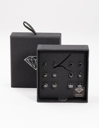 Rhodium Black Multi Stud Earrings Set 6-Pack - link has visual effect only