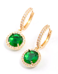 Gold Encrusted Round Emerald Huggie Earrings - link has visual effect only