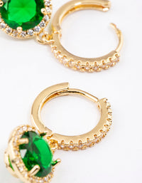 Gold Encrusted Round Emerald Huggie Earrings - link has visual effect only