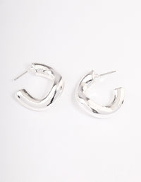 Silver Wave Thick Hoop Earrings - link has visual effect only