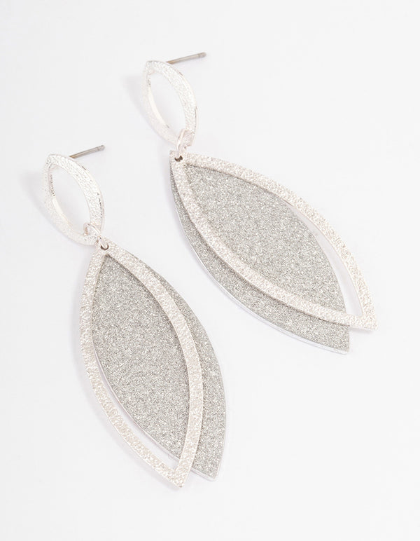 Silver Glitter Double Petal Drop Earrings