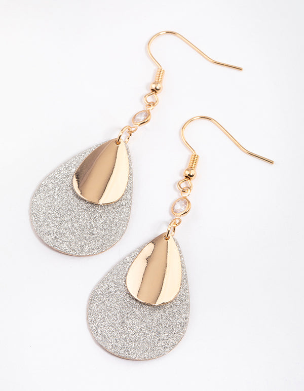 Gold Glitter Pear Drop Earrings