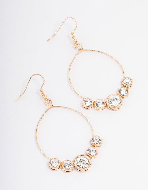 Gold Diamante Fine Hoop Drop Earrings