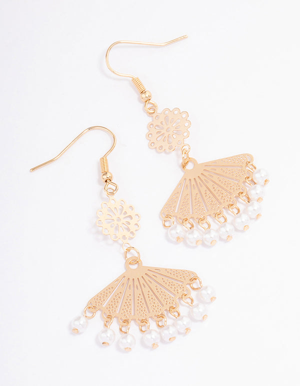 Pearl Filigree Fan Drop Earrings