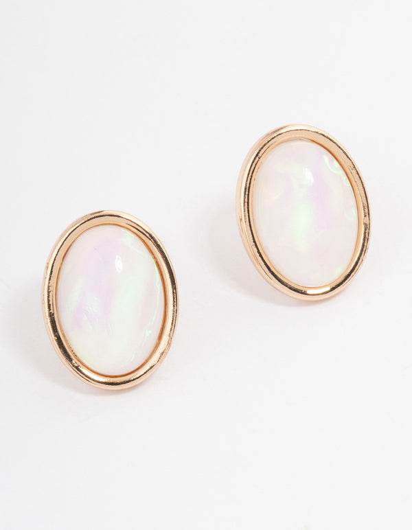 Gold Cats Eye Oval Stud Earrings