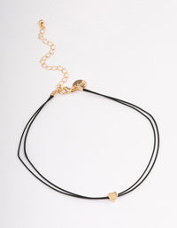 Gold Mini Heart Black Cord Choker - link has visual effect only