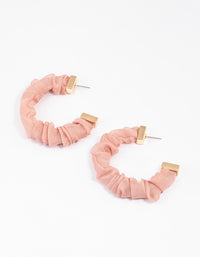 Gold & Pink Scrunched Fabric Hoop Earrings - link has visual effect only