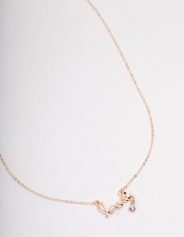 Rose Gold Pearl & Diamante Love Necklace