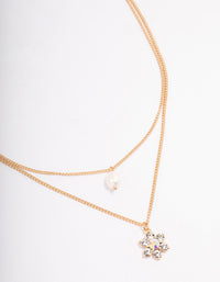 Gold Double Chain Pearl Flower Necklace - link has visual effect only