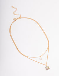 Gold Double Chain Pearl Flower Necklace - link has visual effect only