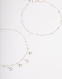 Silver Dainty Diamante & Pearl Bracelet Pack - link has visual effect only