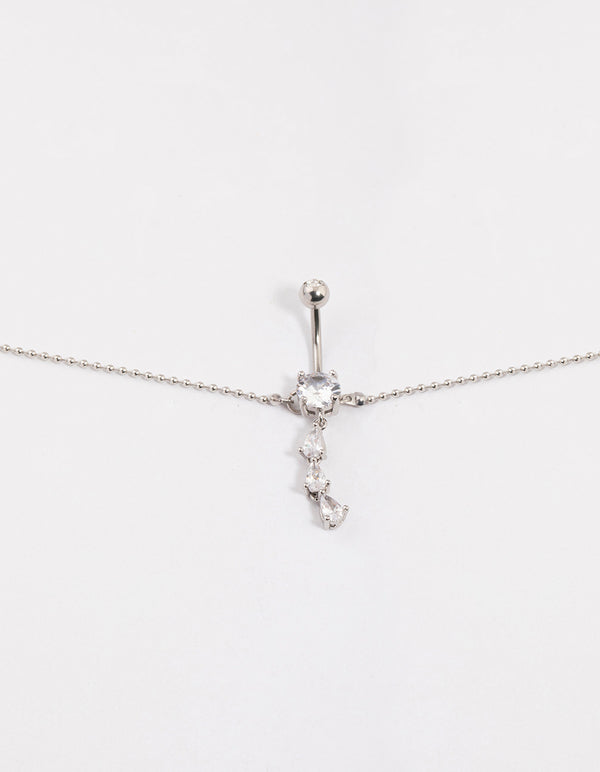 Surgical Steel Pear Drop Belly Ring Chain