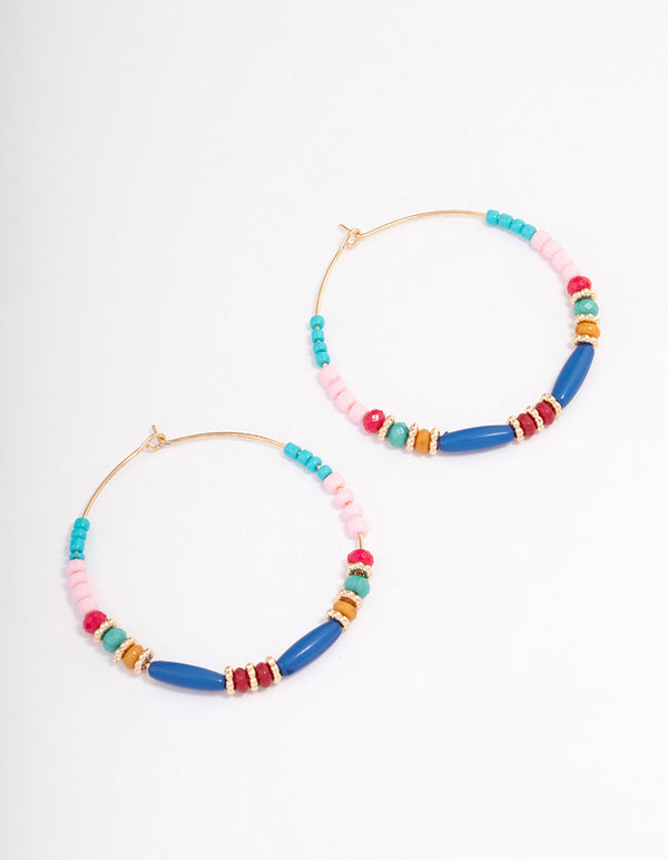 Gold Seed Beaded Mixed Hoop Earrings