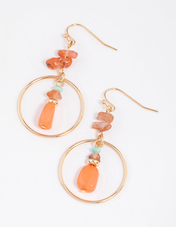 Gold Stone Chip Circle Drop Earrings