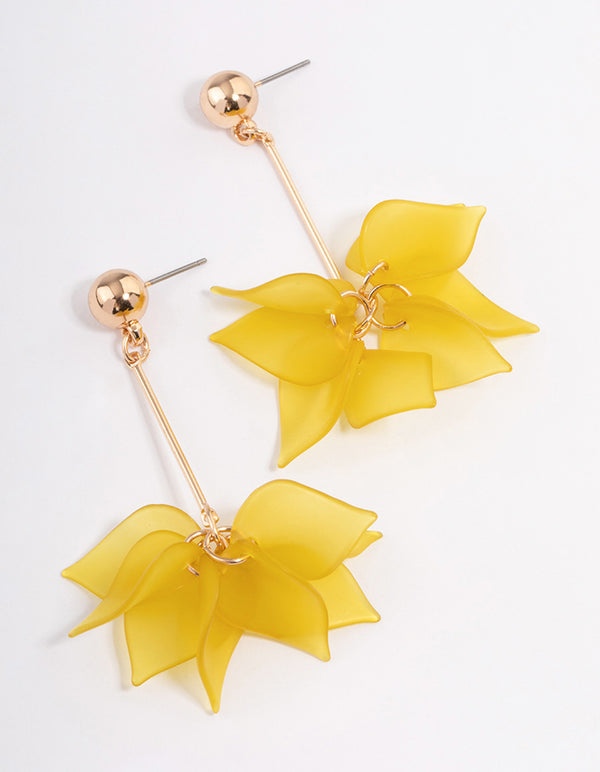 Yellow Petal Stack Drop Earrings