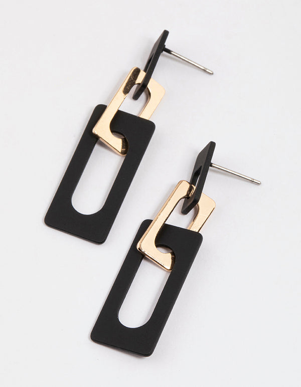 Black Coated Double Rectangle Drop Earrings