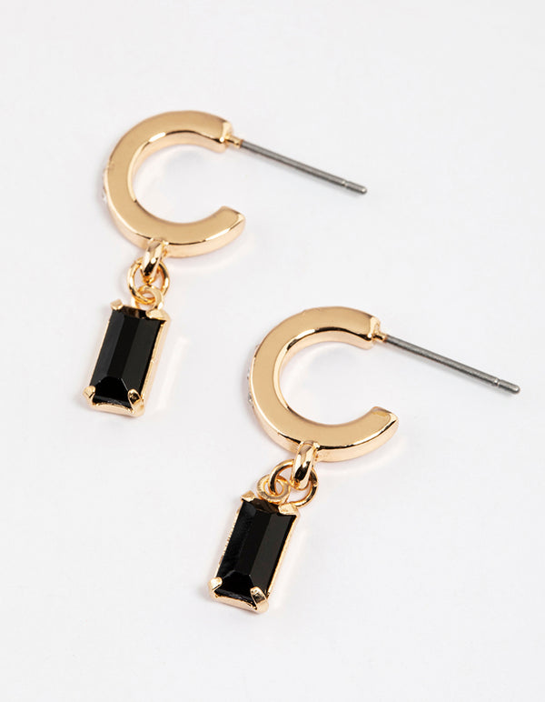 Black Diamante Baguette Huggie Earrings