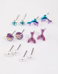 Kids Silver Dolphin Stud Earrings 6-Pack - link has visual effect only