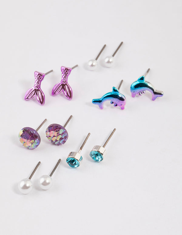 Kids Silver Dolphin Stud Earrings 6-Pack