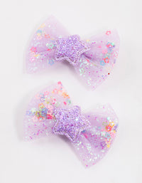 Kids Purple Star Bow Clips Pack - link has visual effect only