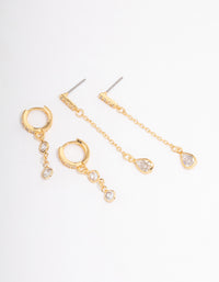 Gold Plated Round & Pearl Cubic Zirconia Earrings Pack - link has visual effect only