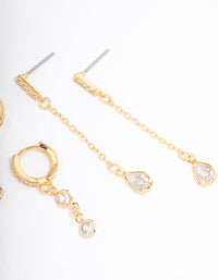 Gold Plated Round & Pearl Cubic Zirconia Earrings Pack - link has visual effect only