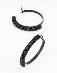 Coated Black Half Stone Hoop Earrings - link has visual effect only