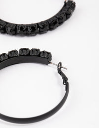 Coated Black Half Stone Hoop Earrings - link has visual effect only