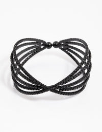 Coated Black Triple Row Criss Cross Cuff Bangle - link has visual effect only