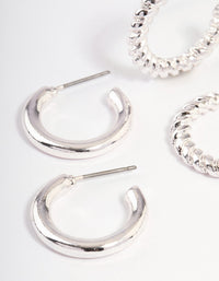 Silver Plated Twisted & Plain Hoop Earrings Pack - link has visual effect only