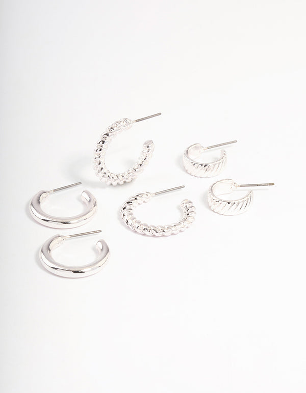 Silver Plated Twisted & Plain Hoop Earrings Pack
