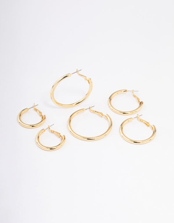 Gold Plated Basic Thick Hoop Earrings Pack