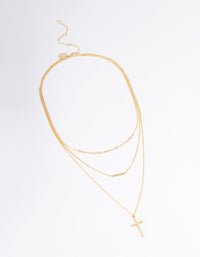 Gold Plated Layer Bar & Cross Necklace - link has visual effect only