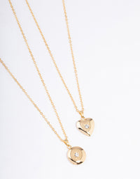 Gold Plated Circle & Heart Locket Necklace Pack - link has visual effect only