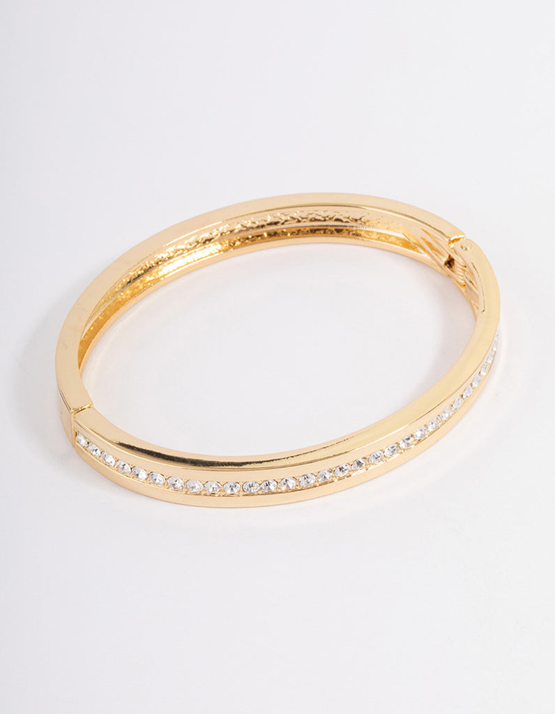 Gold Plated Classic Diamante Hinge Bangle