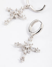 Silver Cubic Zirconia Decorated Cross Drop Earrings - link has visual effect only