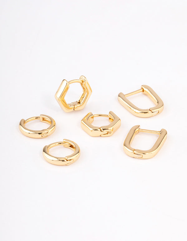 Gold Plated Hexagon Hoop Earrings Pack