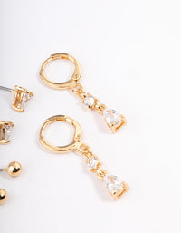 Gold Plated Cubic Zirconia Triangle & Drop Earrings Pack - link has visual effect only