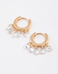 Gold Cubic Zirconia Droplet Huggie Hoop Earrings - link has visual effect only
