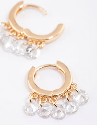 Gold Cubic Zirconia Droplet Huggie Hoop Earrings - link has visual effect only
