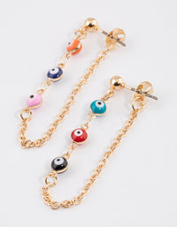 Gold Multi Evil Eye Chain Earrings - link has visual effect only